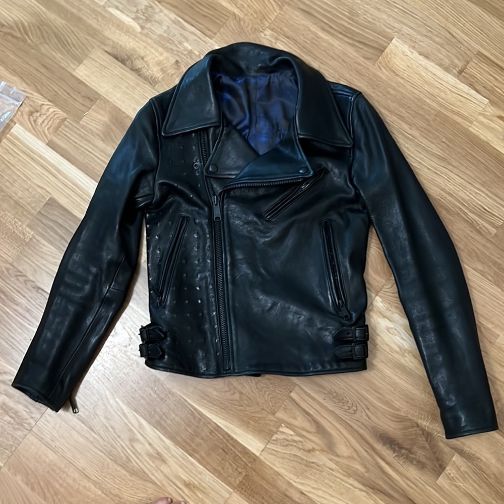Black Genuine leather moto jacket - Picture 10 of 14